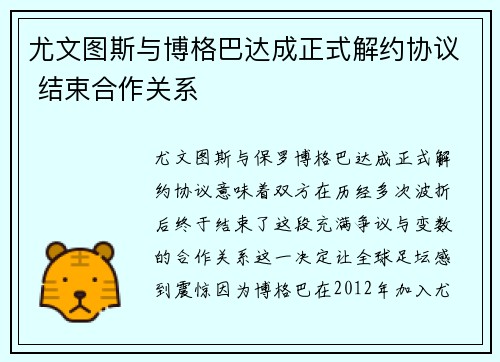 尤文图斯与博格巴达成正式解约协议 结束合作关系